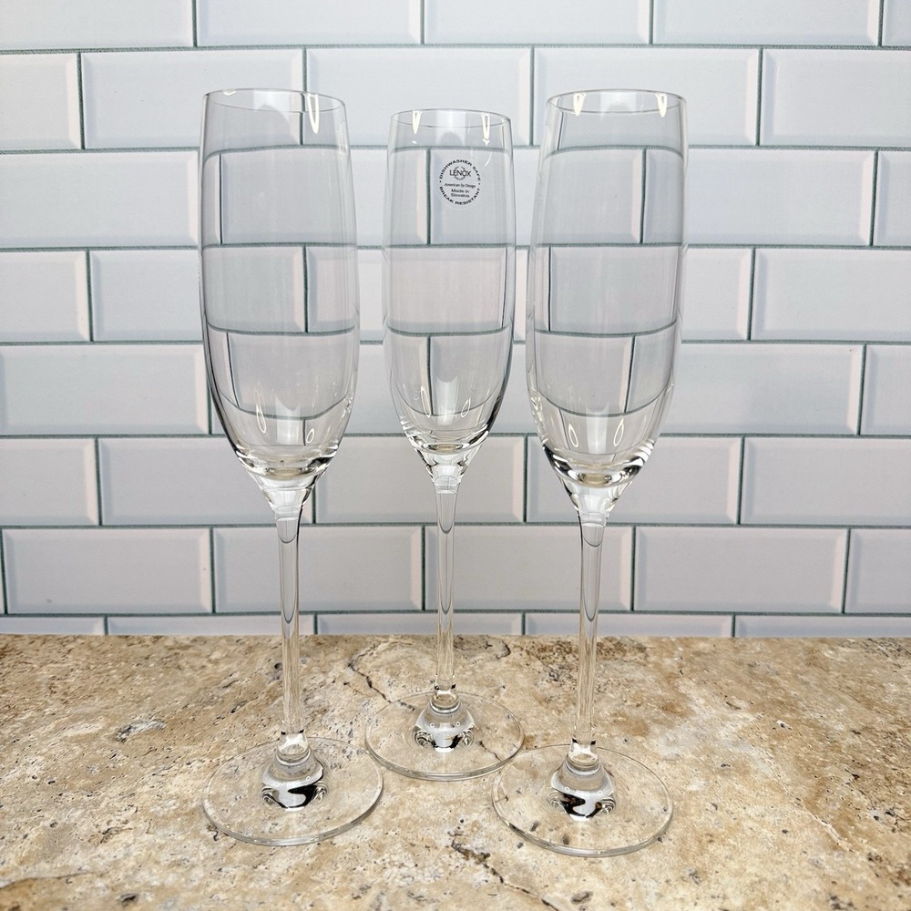 3 Lenox Tuscany Crystal Champagne Flutes 10"